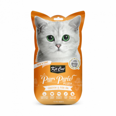 Recompense lichide Pisici Kit Cat Purr Puree Plus+ Skin & Coat. Pui Ulei de Peste