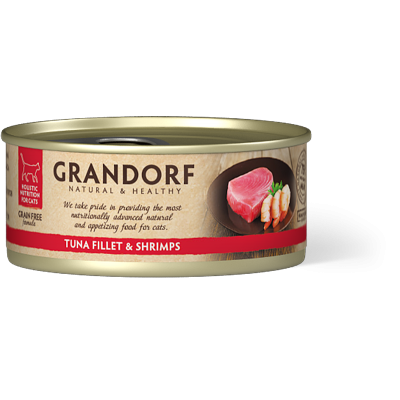 Hrană Umedă Holistică Fără Cereale cu File de Ton și Creveți pentru Pisici Adulte Grandorf 70 g