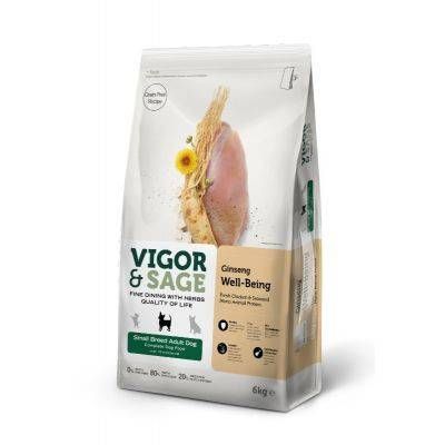 Hrana Uscata Hipoalergenica Monoproteica Caini Adulti Talie Mica Pui si Ginseng Vigor Sage Well-Being 6 Kg