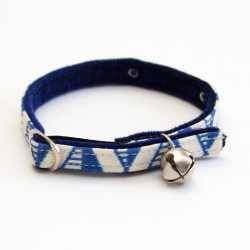 Geo Blue Dark Blue Velveteen Cat Collar